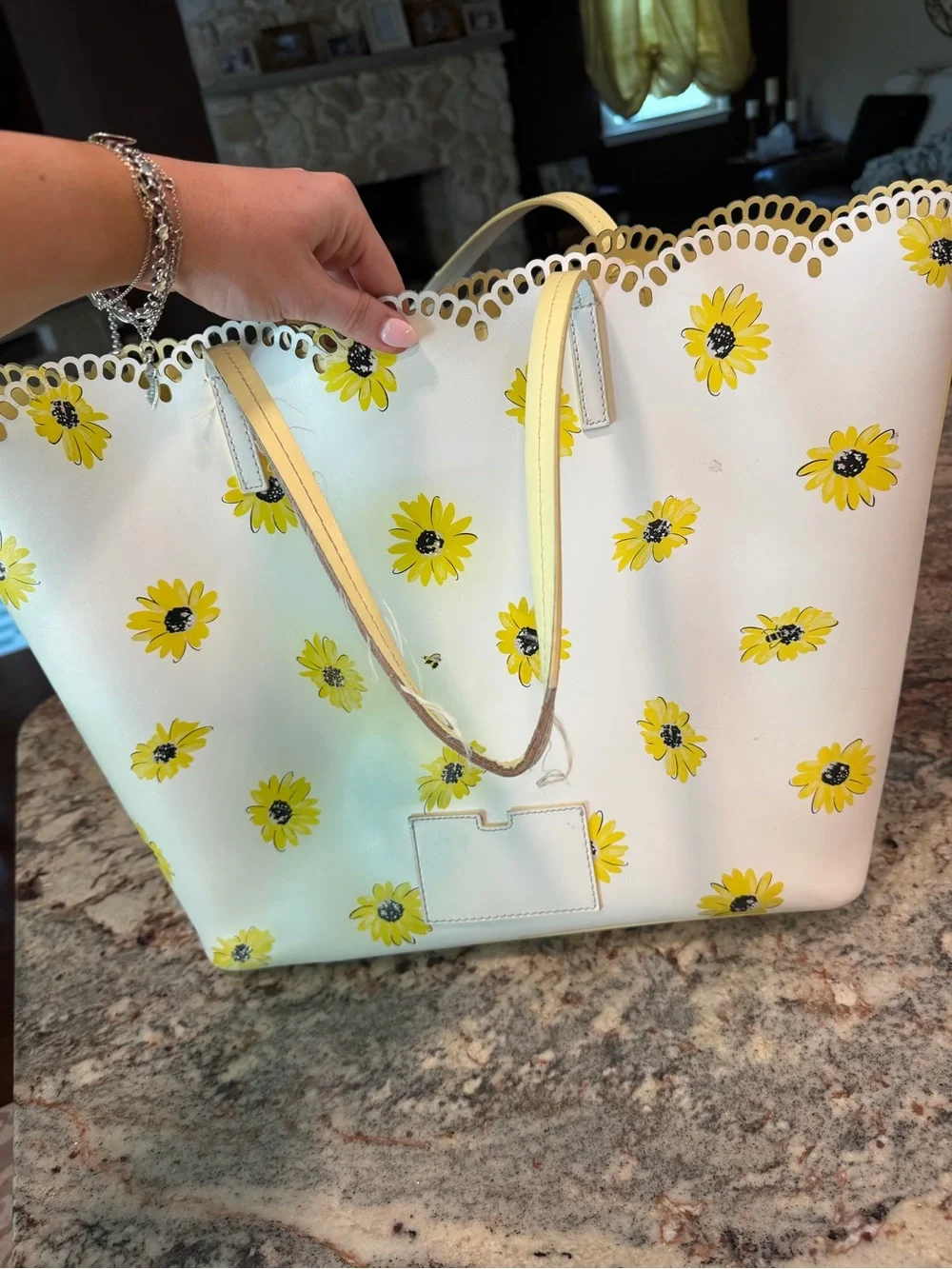 kate spade White Tote with Yellow Daisy Print and Black Lettering - Picture 2 of 3